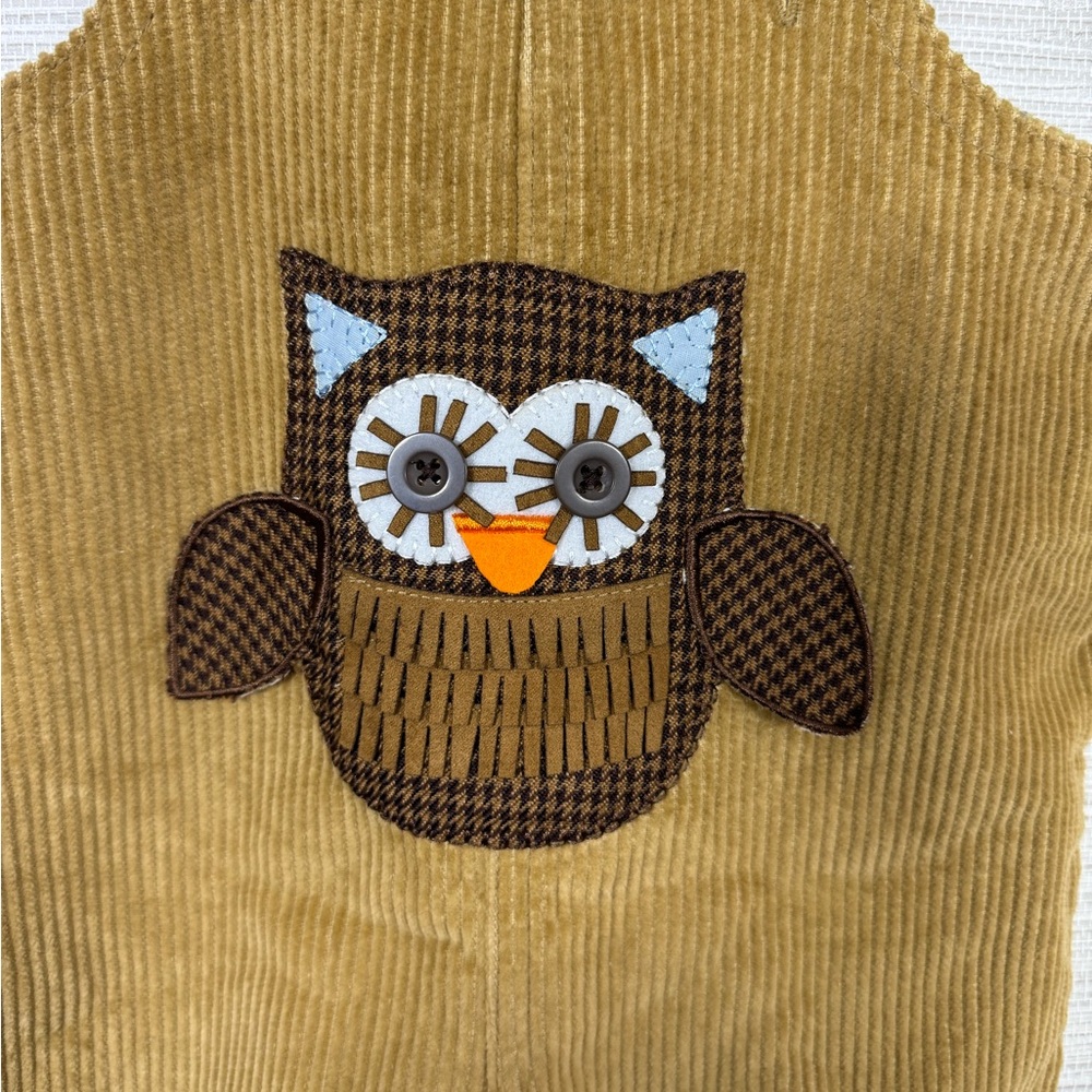 Kid’s Mud Pie Tan Corduroy Owl Overalls Size 6-9 Months - Picture 3 of 9